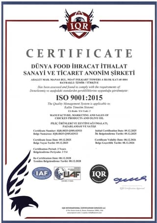 ISO 9001 Kalite Yönetim Sistemi Belgesi