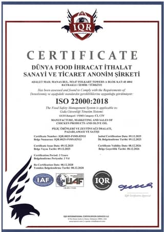 ISO 22000 Food Safety Management System Certificate